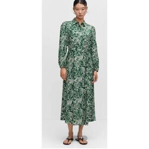 Mango Women's Ethnic Motifs Print Shirt Midi Dress Long Sleeve Size 4 Small 2734